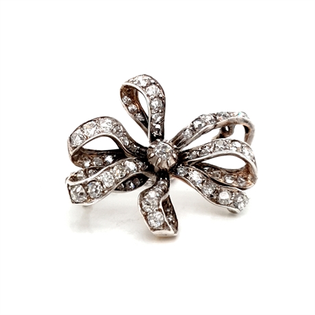 Victorian Diamond Set Ribbon Brooch