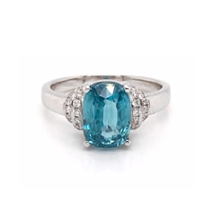 Cushion Cut Aqua Dress Ring With Tiered Diamond Shoulders
