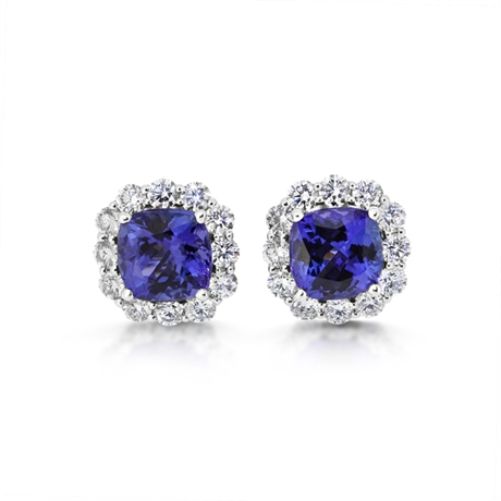 Claw Set Tanzanite Cushion Cut Cluster Stud Earrings