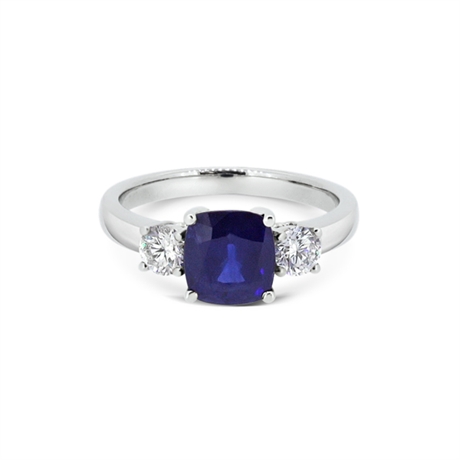 Cushion Cut Sapphire & Diamond Three Stone Ring