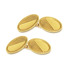 Oval Engraved Half & Half 9ct Yellow Gold Cufflinks