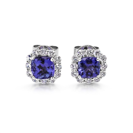 Tanzanite & Diamond Claw Set Cluster Earrings