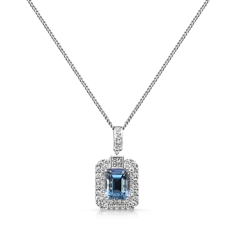 Octagon Aqua & Brilliant Cut Diamond Micro Set Double Cluster Pendant