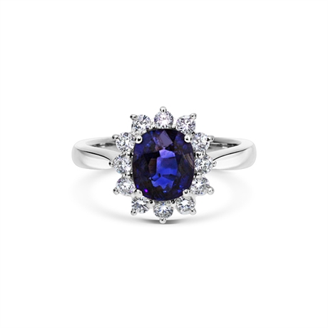 Claw Set Oval Sapphire & Brilliant Cut Diamond Cluster Ring