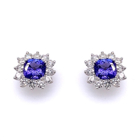 Tanzanite Cushion Cut Claw Set Cluster Studs