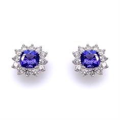 Tanzanite Cushion Cut Claw Set Cluster Studs