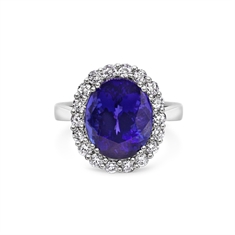 Oval Tanzanite & Brilliant Cut Claw Set Cluster Dress Ring