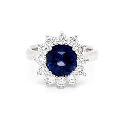 Sapphire Cushion Cut & Diamond Cluster Ring