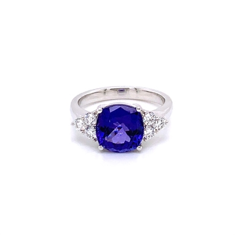 Cushion Cut Tanzanite & Diamond Trefoil Shoulders