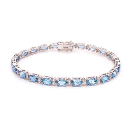 Oval Aqua & Brilliant Cut Diamond Claw Set Line Bracelet 8.87ct