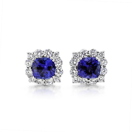 Tanzanite Cushion Cut Claw Set Cluster Stud Earrings