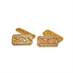 Octagonal 9ct Yellow Gold Antique Engraved Cufflinks