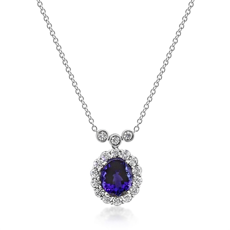 Oval Tanzanite & Brilliant Cut Diamond Cluster Pendant