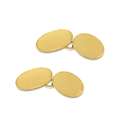 Pin Stripe Oval Engraved 9ct Yellow Gold Cufflinks With Border