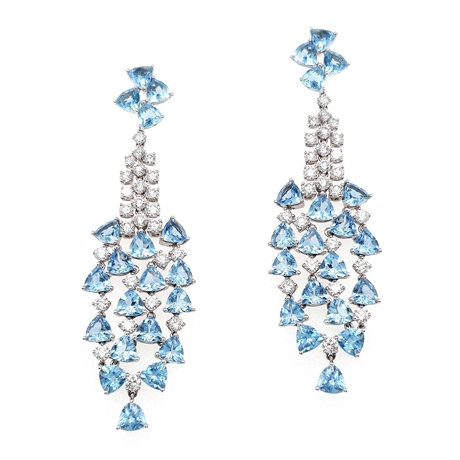Aqua Diamond Cascade Drop Earrings