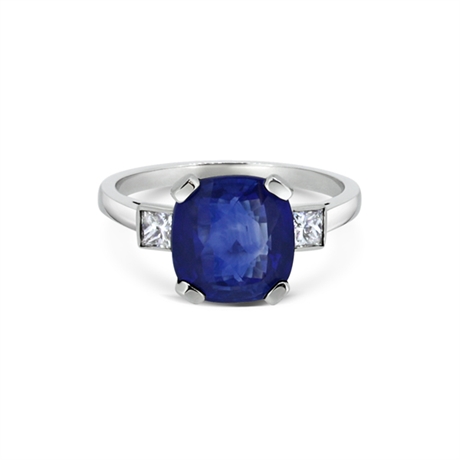 Sapphire Cushion Cut Single Stone With Princess Cut Diamond Shoulders