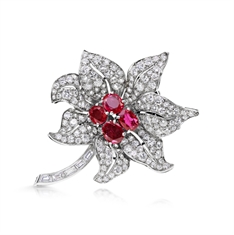 Edwardian Ruby & Diamond Flower Brooch