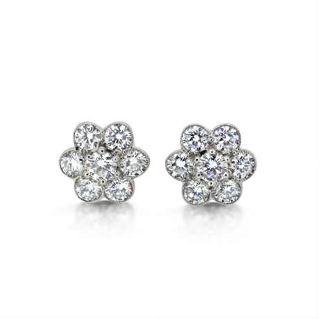 Brilliant Cut Grain Set Diamond Cluster Studs