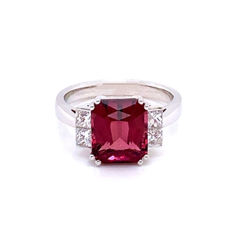 Octagon Pink Tourmaline & Princess Cut Diamond Dress Ring