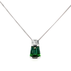 Green Tourmaline & Baguette Cut Diamond Pendant 