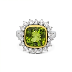 Cushion Peridot Cut Rub-Over Set Cluster Ring