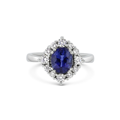 Sapphire & Diamond Claw Set Oval Cluster Ring