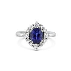 Sapphire & Diamond Claw Set Oval Cluster Ring