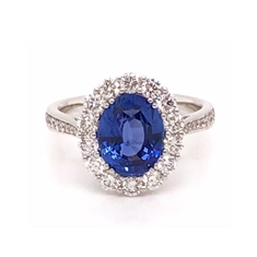 Oval Sapphire & Diamond Claw Set Cluster Ring