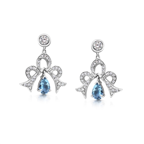 Aqua & Diamond Bow Drop Earrings