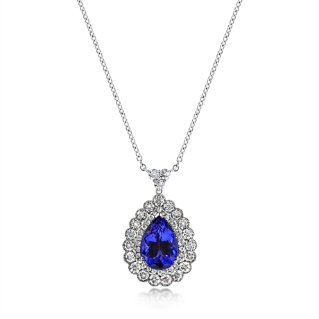 Pear Shaped Tanzanite & Brilliant Cut Double Cluster Pendant