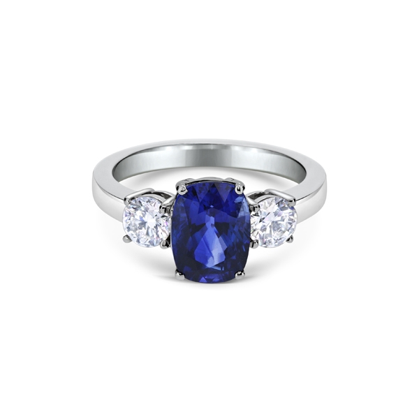 Cushion Cut Sapphire & Brilliant Cut Diamond Claw Set 3 Stone ...