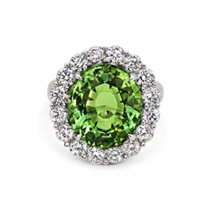 Green Aquamarine Oval & Brilliant Cut Diamond Dress Ring