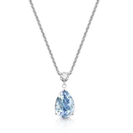 Pear Shape Aqua & Brilliant Cut Diamond Drop Pendant