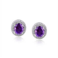 Amethyst & Diamond Domed Cluster Stud Earrings