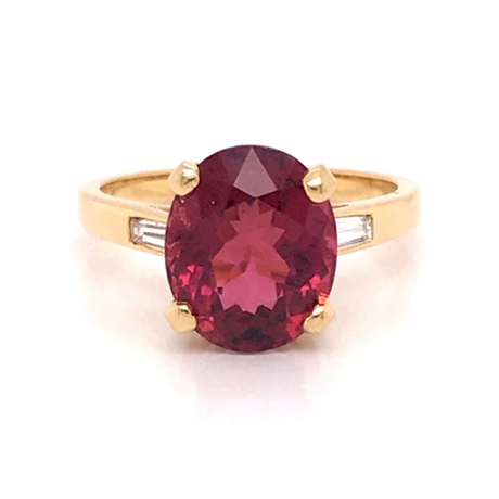Oval Pink Tourmaline & Tapered Baguette Cut Single Stone 