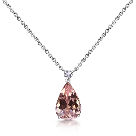 Pear Shape Morganite & Brilliant Cut Diamond Drop Pendant