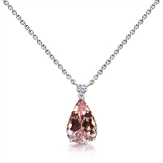 Pear Shape Morganite & Brilliant Cut Diamond Drop Pendant