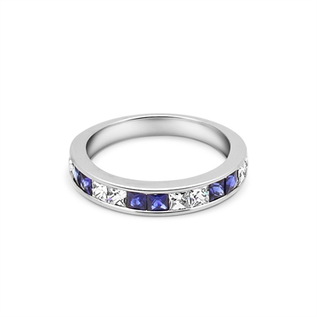 French Cut Sapphire & Diamond Half Eternity Ring