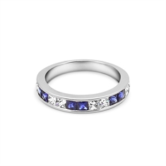 French Cut Sapphire & Diamond Half Eternity Ring