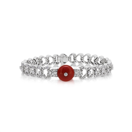Coral & Diamond Fancy Linked Bracelet