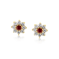 Ruby & Diamond Daisy Cluster Stud Earrings