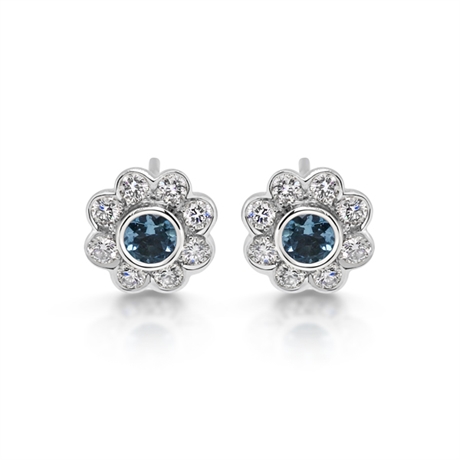Aquamarine & Diamond Rub-Over Set Cluster Earrings