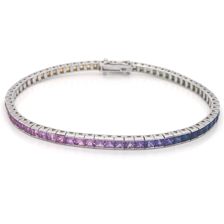 Rainbow Sapphire Princess Cut Line Bracelet Channel Set 7.27ct