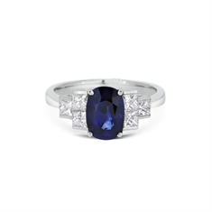 Sapphire & Princess Cut Diamond Step Down Shoulder Engagement Ring