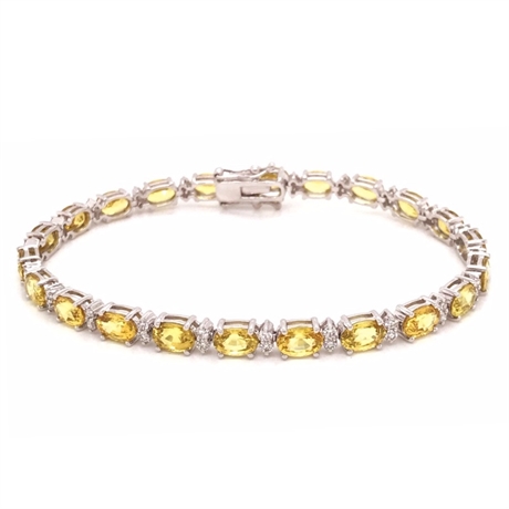 Oval Yellow Sapphire & Brilliant Cut Diamond Line Bracelet 14.40ct