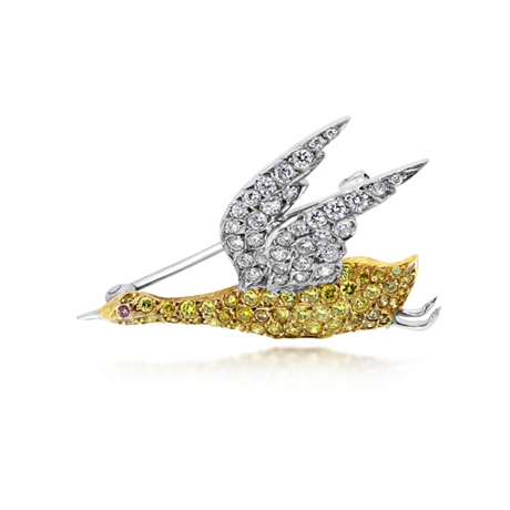 Fancy Yellow Diamond Bird Brooch