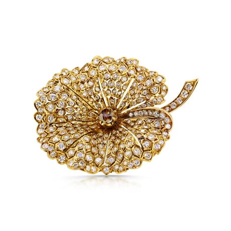 Yellow Gold & Diamond Leaf Brooch