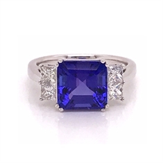 Octagon Tanzanite With Princess Cut Diamond Shoulders