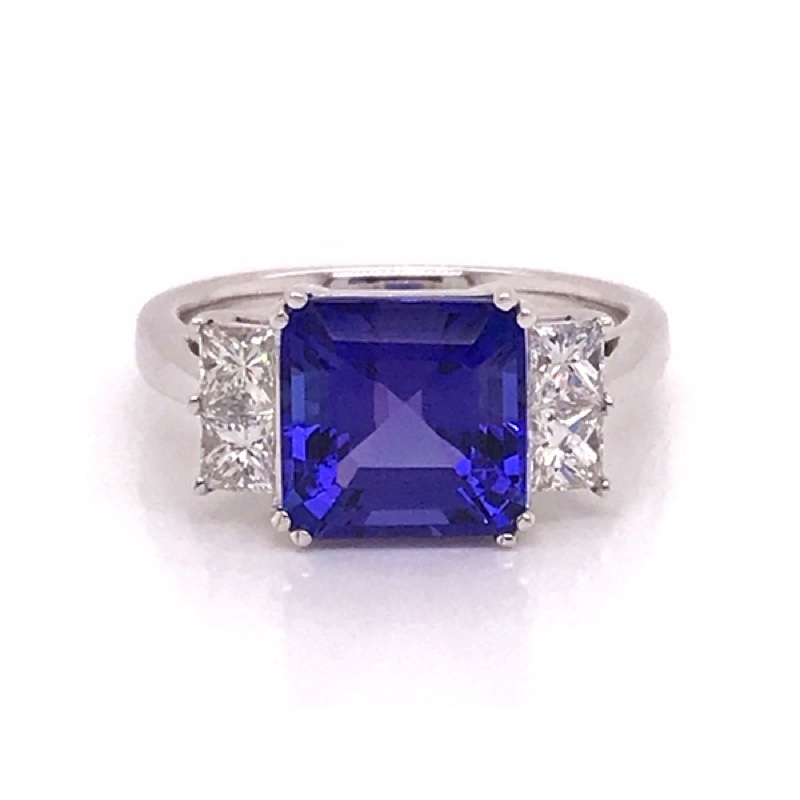 Square Octagon Tanzanite & Princess Cut Diamond Dress Ring