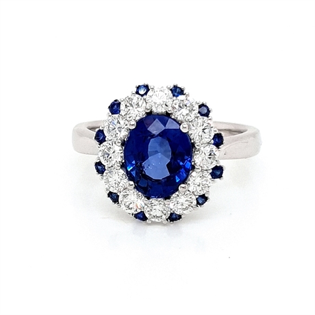 Tanzanite & Brilliant Cut Diamond Claw Set Dress Ring With Sapphire Accents